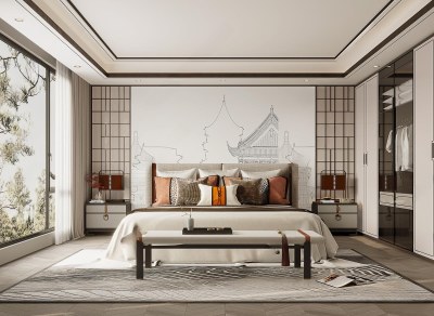 新中式卧室3D模型下载